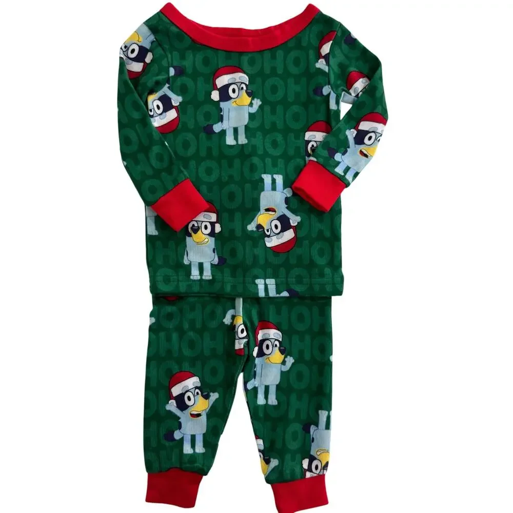 Bluey Christmas Pajama Set Green Long Sleeves Size 12 Months
